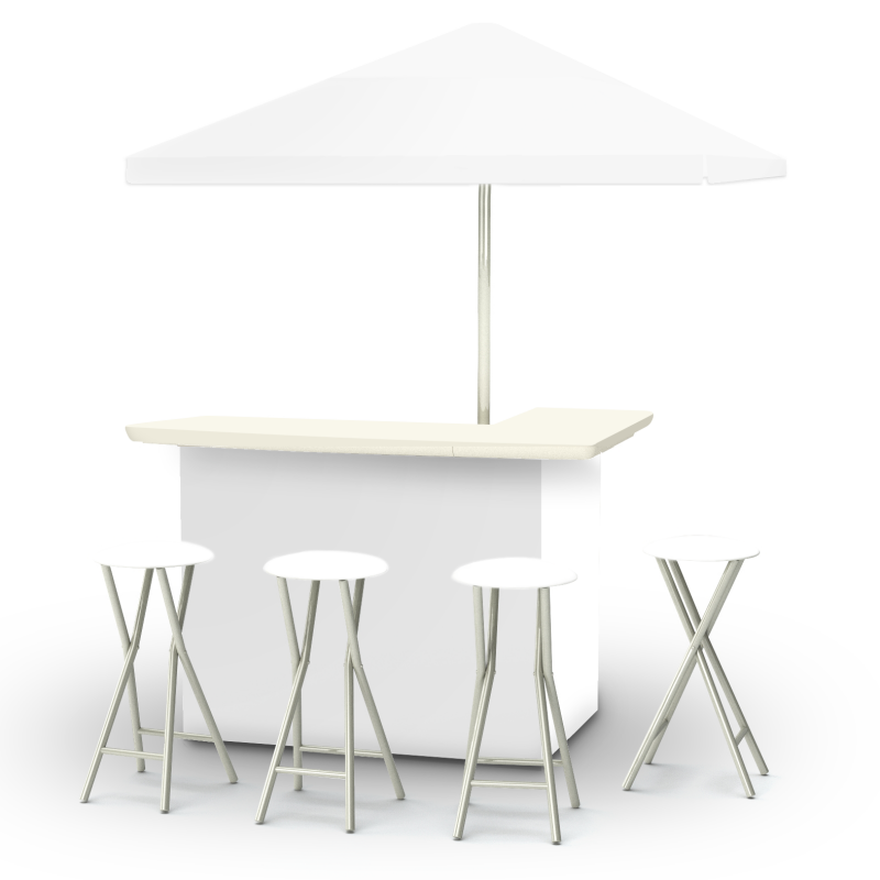 5' Tiki Bar White with Umbrella & 4 Stools